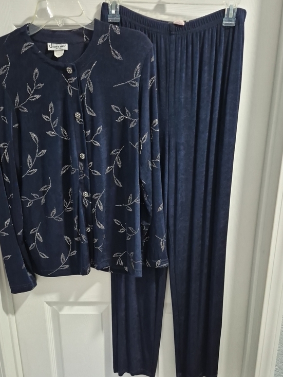 Justin B Jones Dresses & Skirts - Women's Long-Sleeve Navy Velvet Dress Top with Silver Leaf Detail
